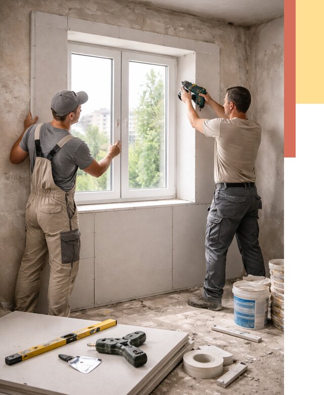 Монтаж откосов из гипсокартона в Сургуте от 4600 руб. под ключ | ОТДЕЛОЧНИК-Срг