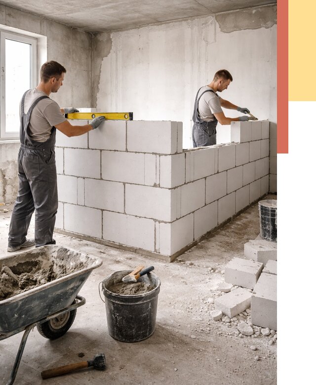 Кладка перегородок из ПГП в Сургуте от 2556 руб./м2 — монтаж и возведение под ключ | ОТДЕЛОЧНИК-Срг