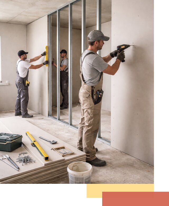 Однослойная перегородка из гипсокартона в Сургуте под ключ, монтаж и отделка