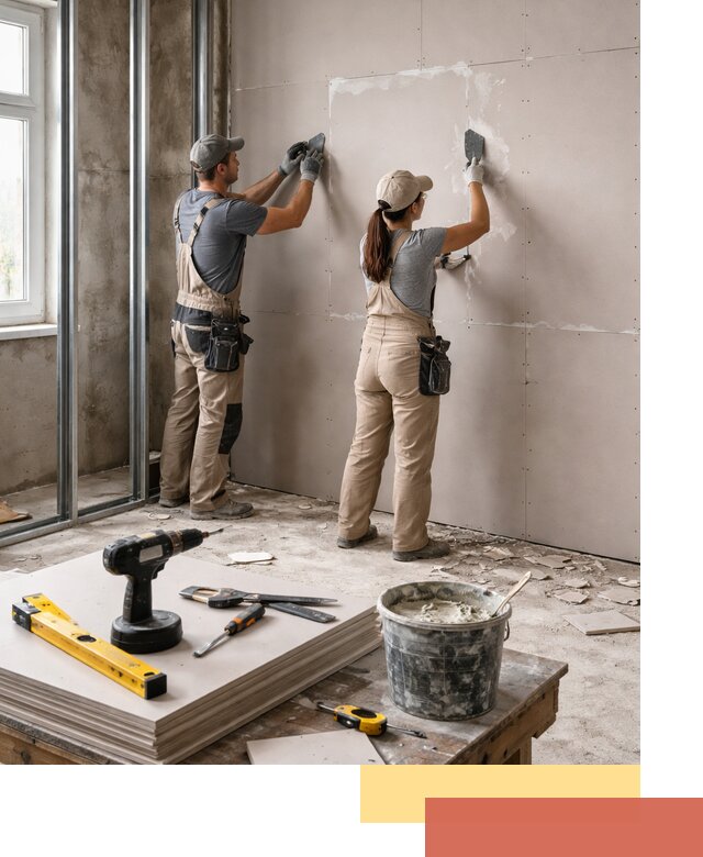 Монтаж двухслойной перегородки из гипсокартона в Сургуте