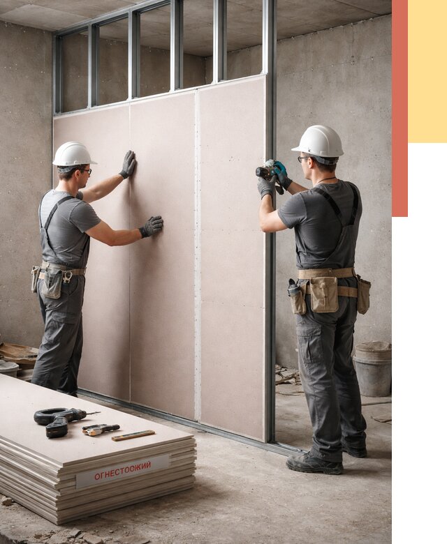 Перегородка из огнестойкого гипсокартона в Сургуте от 1891 руб. под ключ | ОТДЕЛОЧНИК-Срг