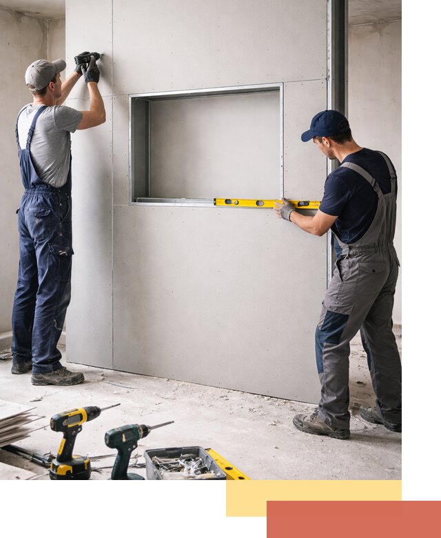 Перегородка из гипсокартона с нишей под декор в Сургуте