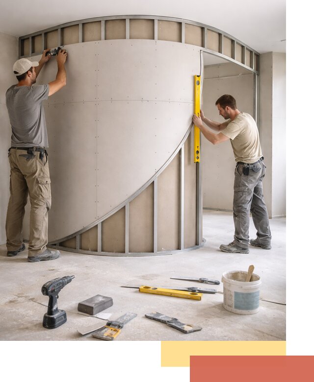 Радиусная перегородка из гипсокартона в Сургуте под ключ