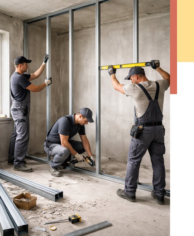 Монтаж каркаса перегородки из профиля в Сургуте от 767 руб. | ОТДЕЛОЧНИК-Срг