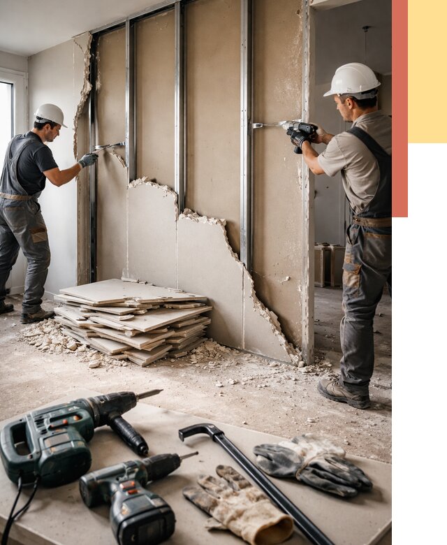 Демонтаж перегородки из гипсокартона в Сургуте от 1227 руб. быстро и недорого | ОТДЕЛОЧНИК-Срг