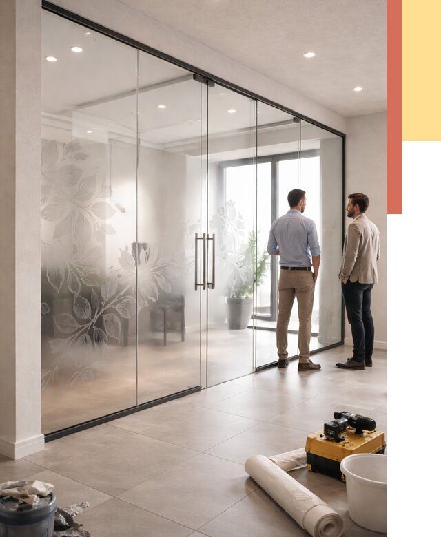 Стеклянные перегородки с рисунком в Сургуте от 12778 руб. монтаж и нанесение | ОТДЕЛОЧНИК-Срг