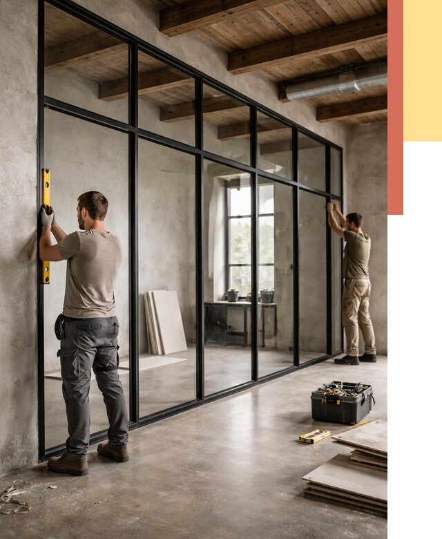 Стеклянные перегородки лофт в Сургуте от 10733 руб. под ключ | ОТДЕЛОЧНИК-Срг