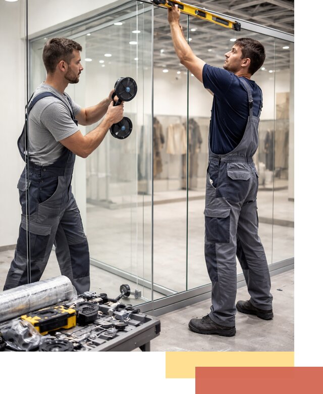 Стеклянные перегородки для магазинов в Сургуте — монтаж и установка