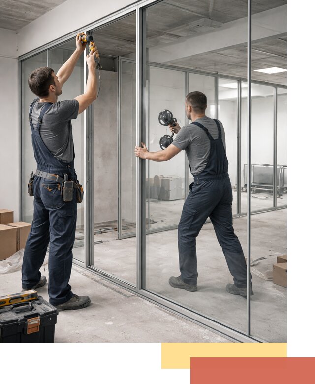 Алюминиевые перегородки со стеклом в Сургуте — изготовление и монтаж