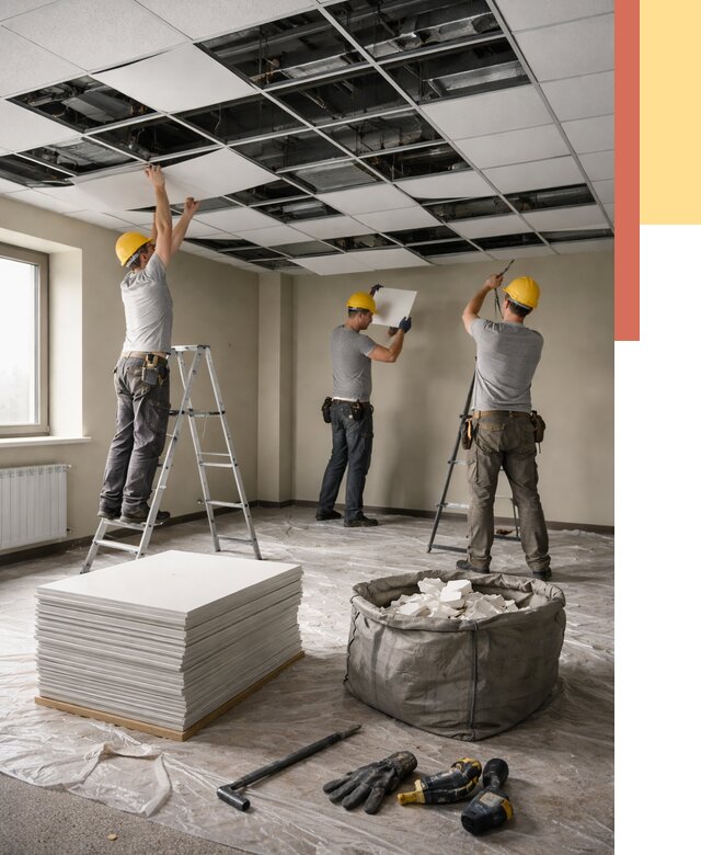 Демонтаж потолка Армстронг в Сургуте от 4600 руб. быстро и недорого | ОТДЕЛОЧНИК-Срг