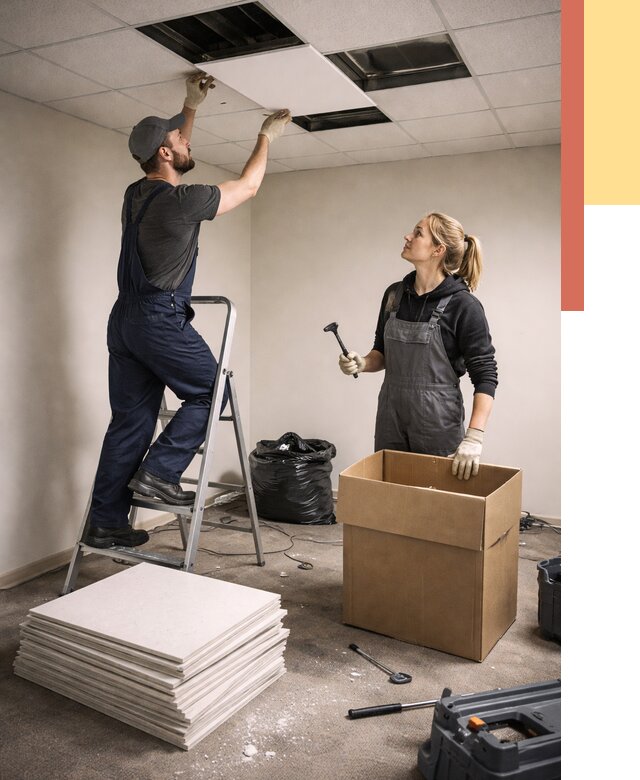 Демонтаж потолочной плитки в Сургуте от 4600 руб. быстро и недорого | ОТДЕЛОЧНИК-Срг