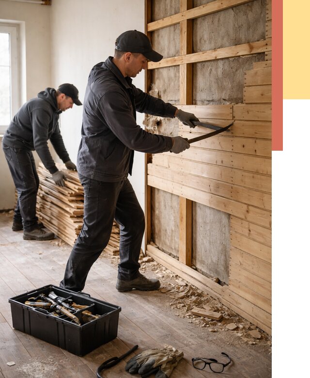 Демонтаж вагонки в Сургуте от 3884 руб/м2 — быстро и недорого | ОТДЕЛОЧНИК-Срг