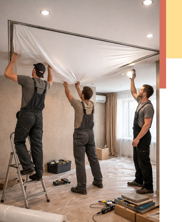 Монтаж ПВХ натяжного потолка в Сургуте от 3578 руб. под ключ | ОТДЕЛОЧНИК-Срг