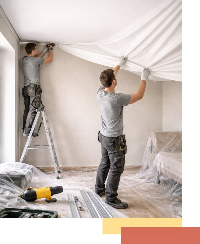 Монтаж тканевого натяжного потолка в Сургуте недорого и быстро