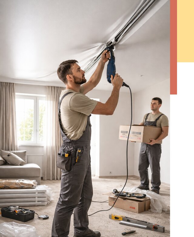 Монтаж сатинового натяжного потолка в Сургуте от 3578 руб. | Быстро, недорого — ОТДЕЛОЧНИК-Срг