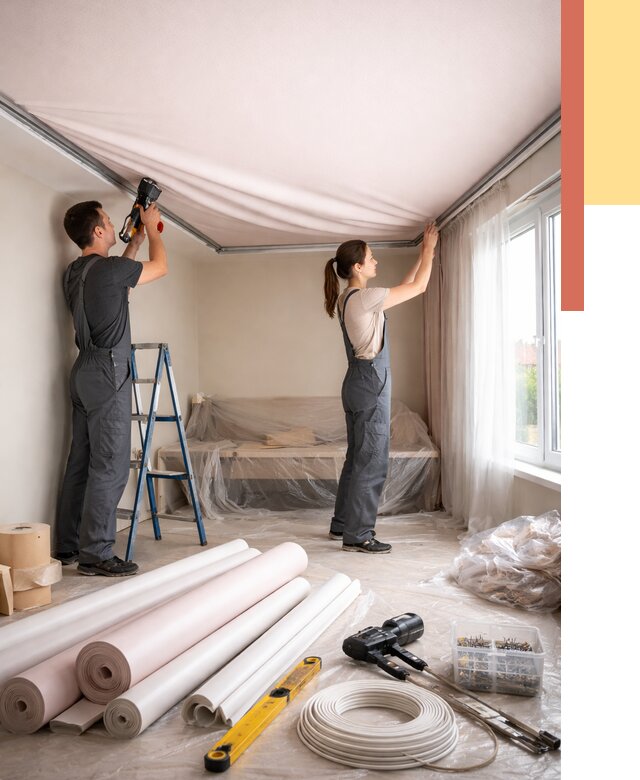 Монтаж цветного натяжного потолка в Сургуте от 4293 руб/м² — быстро и недорого | ОТДЕЛОЧНИК-Срг