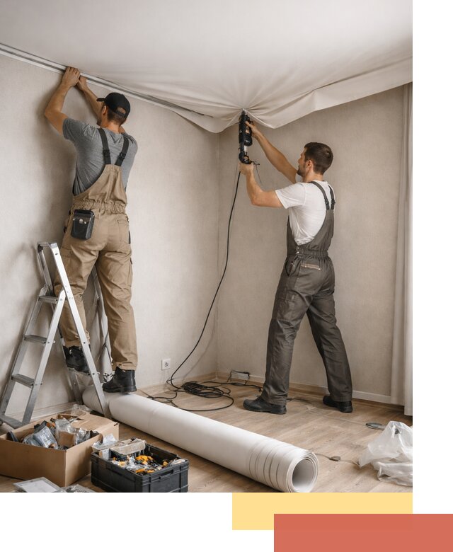 Монтаж цветного натяжного потолка в Сургуте за один день