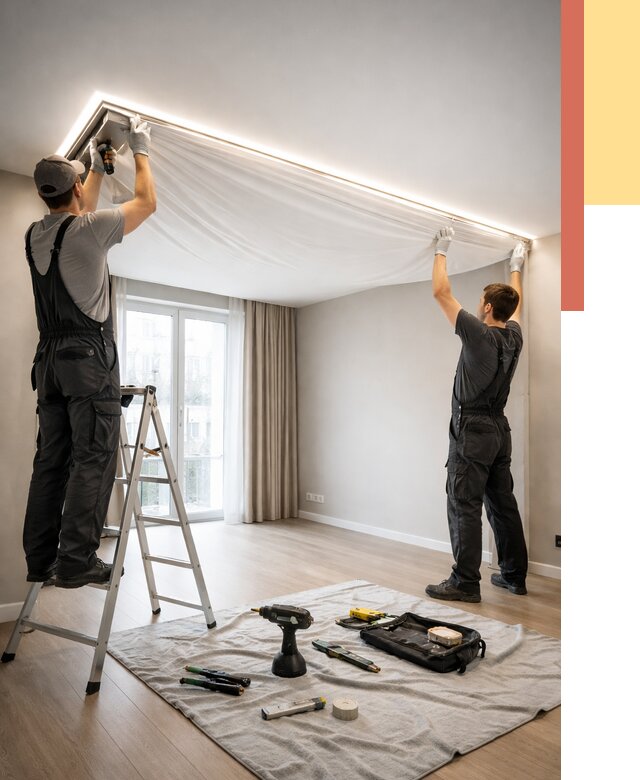 Монтаж парящего натяжного потолка в Сургуте от 4600 руб. быстро и недорого | ОТДЕЛОЧНИК-Срг