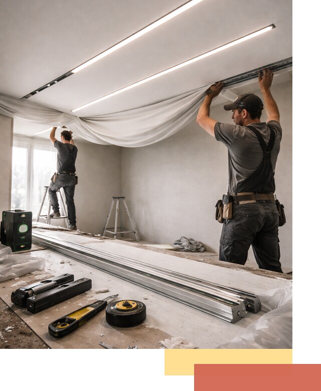 Монтаж натяжных потолков со световыми линиями в Сургуте