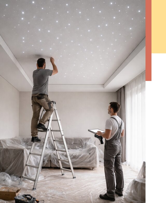 Монтаж натяжного потолка «звездное небо» в Сургуте от 6644 руб. | ОТДЕЛОЧНИК-Срг