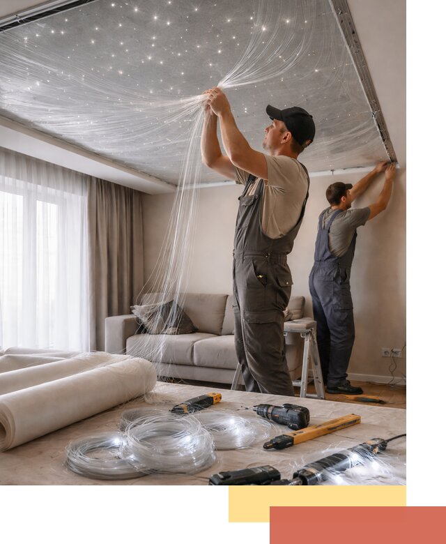 Монтаж натяжного потолка «Звездное небо» в Сургуте