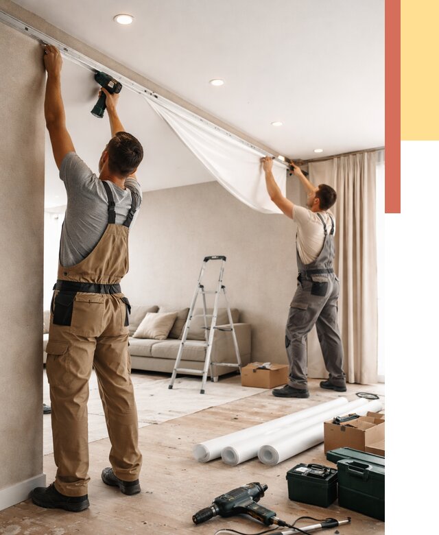 Монтаж натяжного потолка в гостиной в Сургуте от 562 руб. | ОТДЕЛОЧНИК-Срг