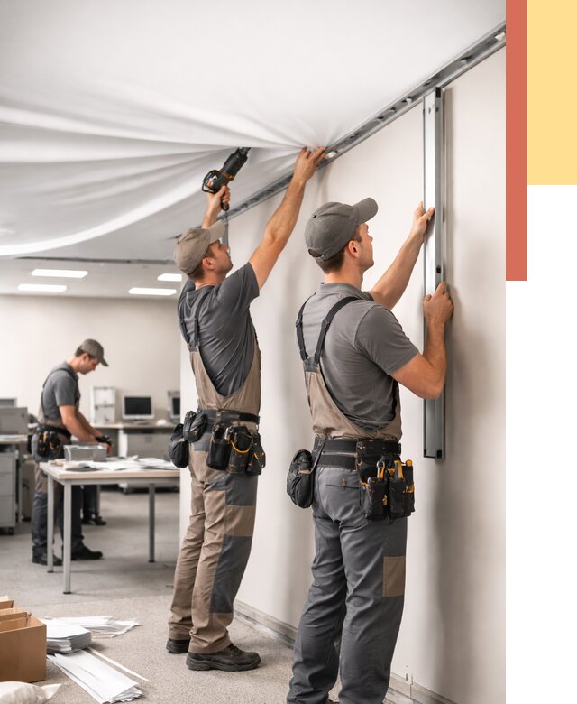 Монтаж натяжного потолка в офисе в Сургуте от 460 руб/м² — быстро и недорого | ОТДЕЛОЧНИК-Срг