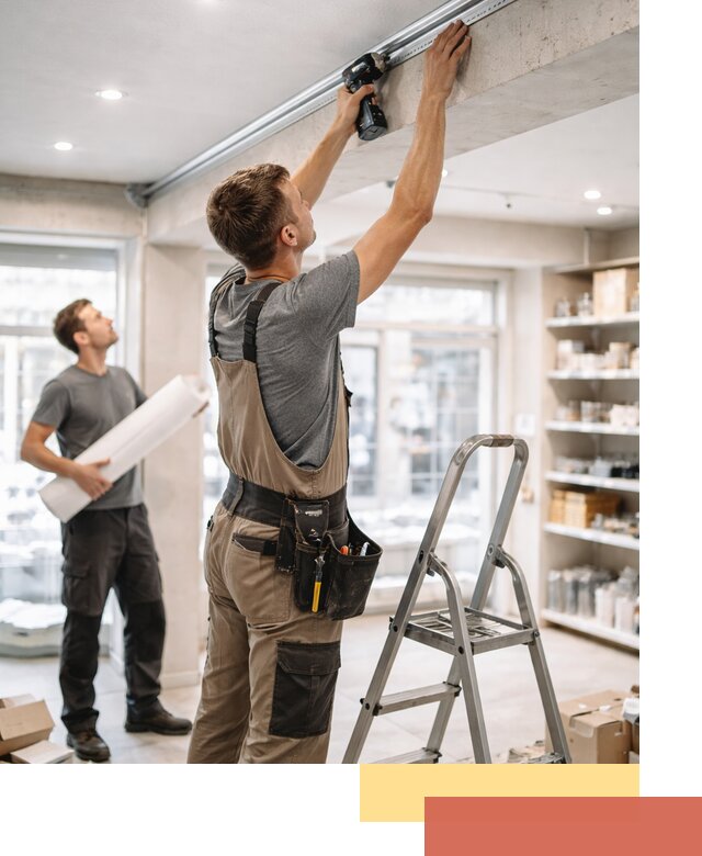 Монтаж натяжных потолков в магазине в Сургуте