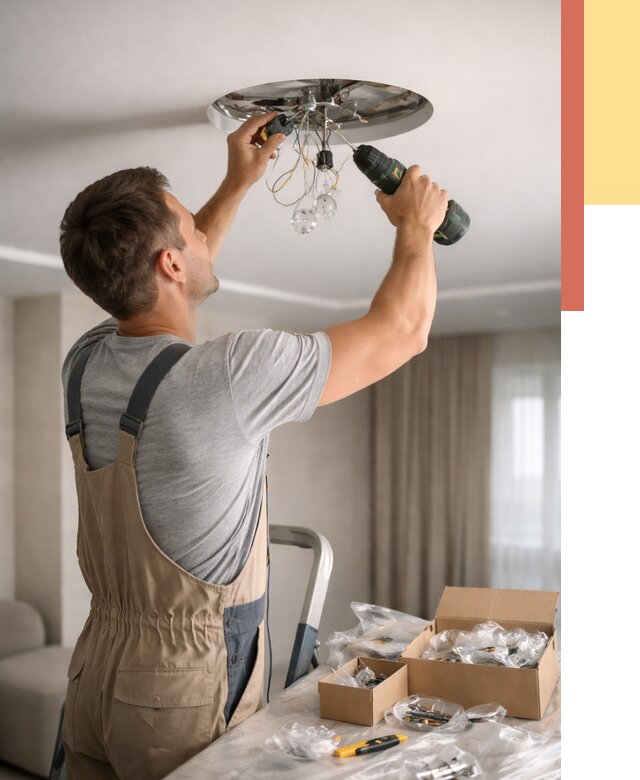 Установка люстры в натяжной потолок в Сургуте от 1227 руб. | Быстро и недорого — ОТДЕЛОЧНИК-Срг