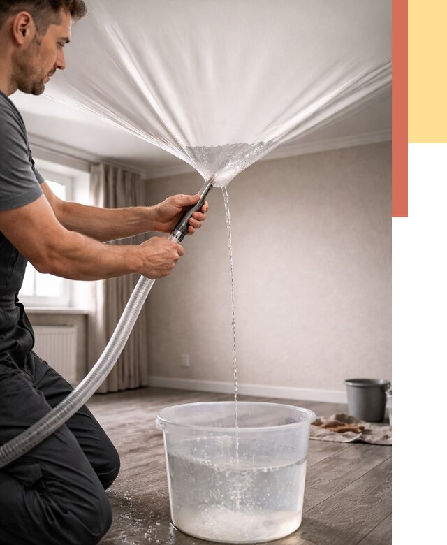 Слив воды с натяжного потолка в Сургуте от 2556 руб. быстро и недорого | ОТДЕЛОЧНИК-Срг