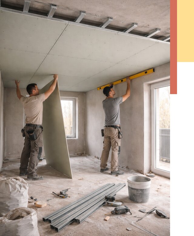 Одноуровневый потолок из гипсокартона в Сургуте от 767 руб. — монтаж под ключ | ОТДЕЛОЧНИК-Срг